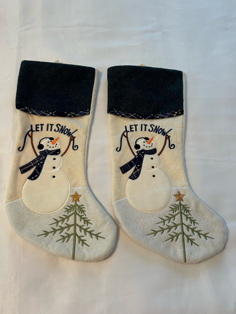 Snowman Set of 2 Let it snow felt holiday Christmas stockings